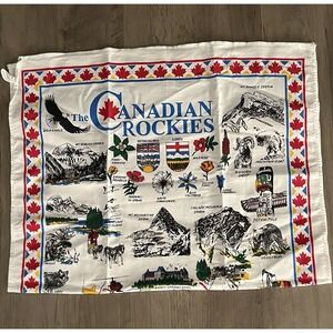 Vintage Canadian Rockies Souvenir Tea Towel Canada Very Good Condition